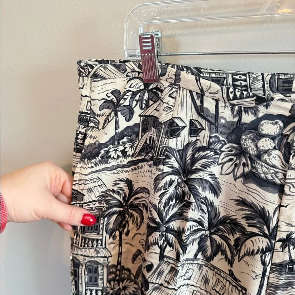 Kahala • Vintage 100% Silk Beachy Novelty Print Pant‎ Pockets Resortwear Summer
